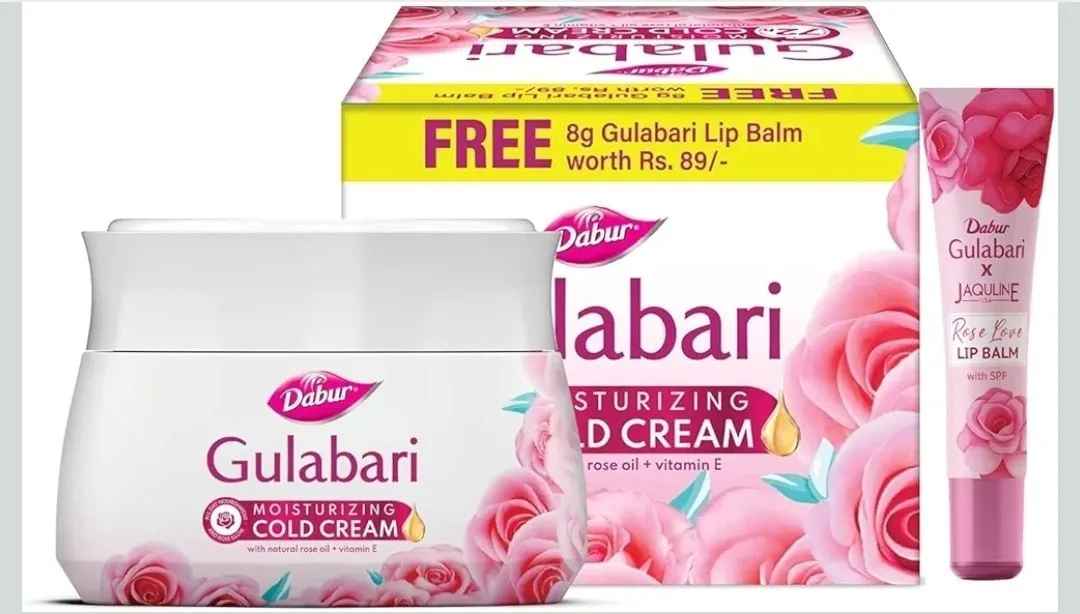 Dabur Gulabari Moisturizing Cold Cream 100gm + Lip Balm 8gm (Free)