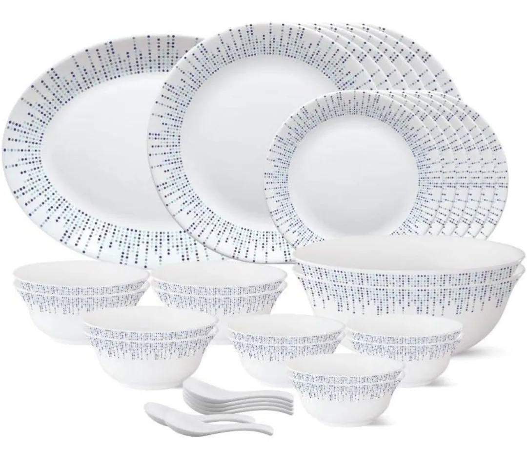 Larah Opalware Polka Dot 33-Piece Dinner Set