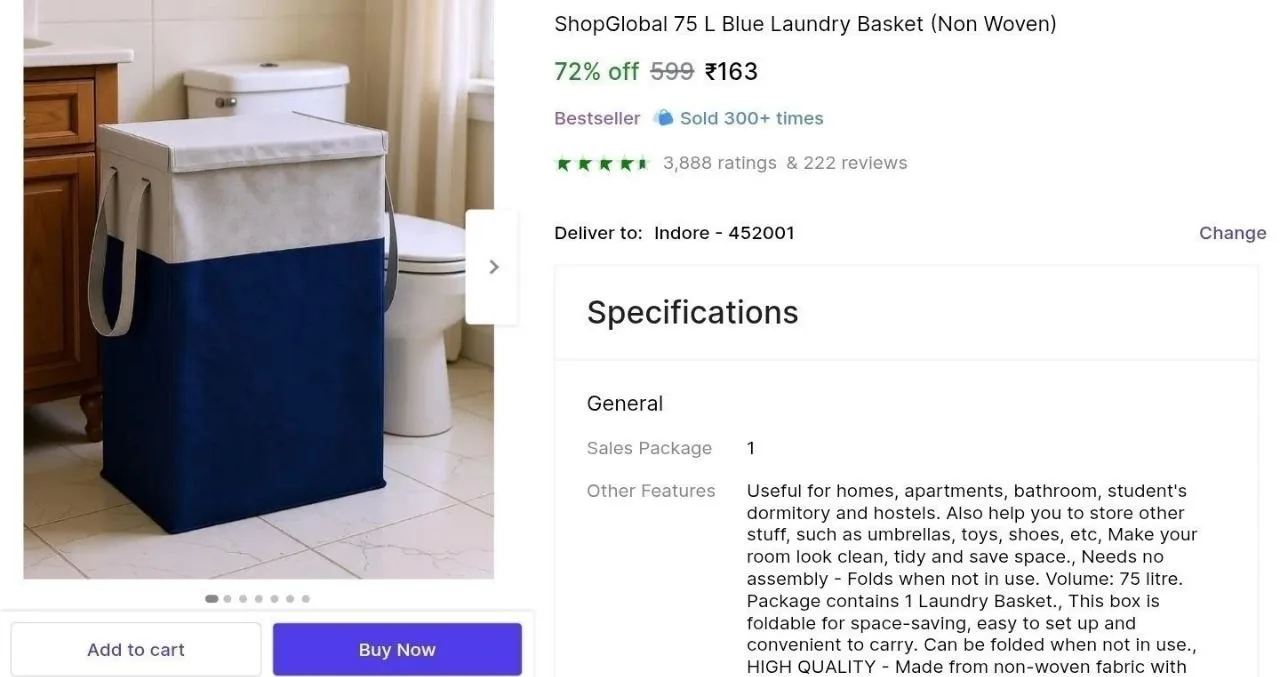 Laundry Basket (75L) at ₹163🔥