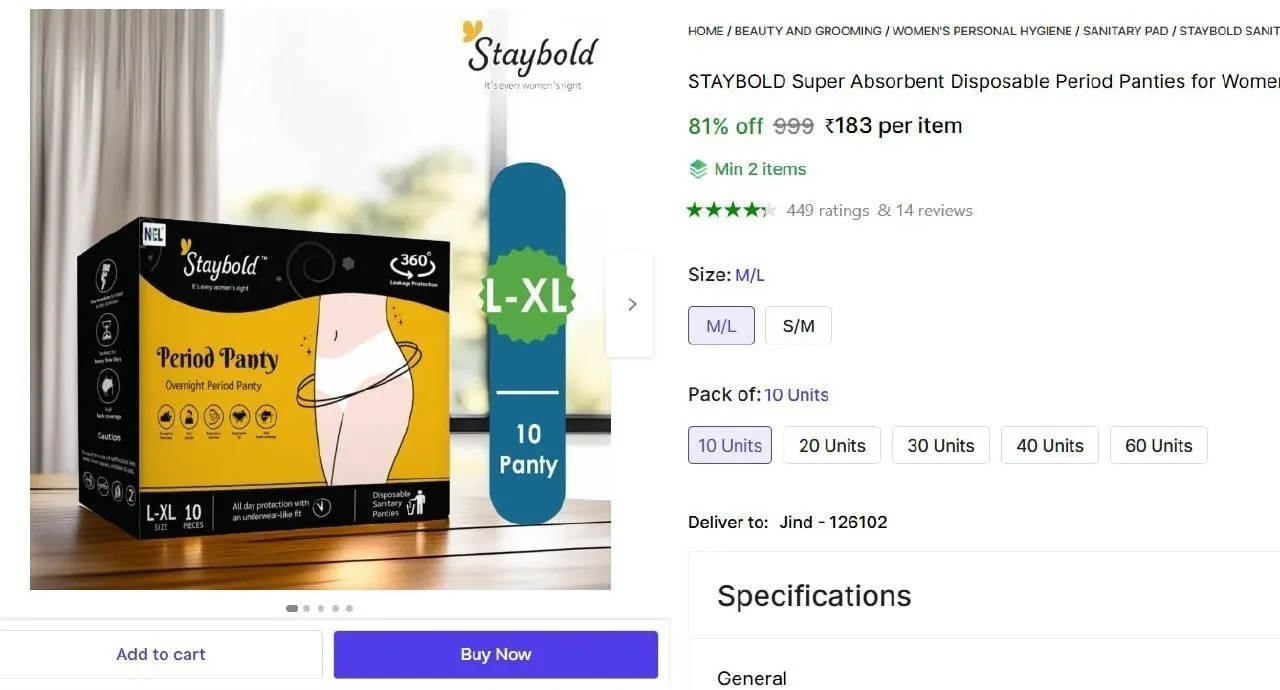 Grab: Disposable Period Panties (Pack of 10)