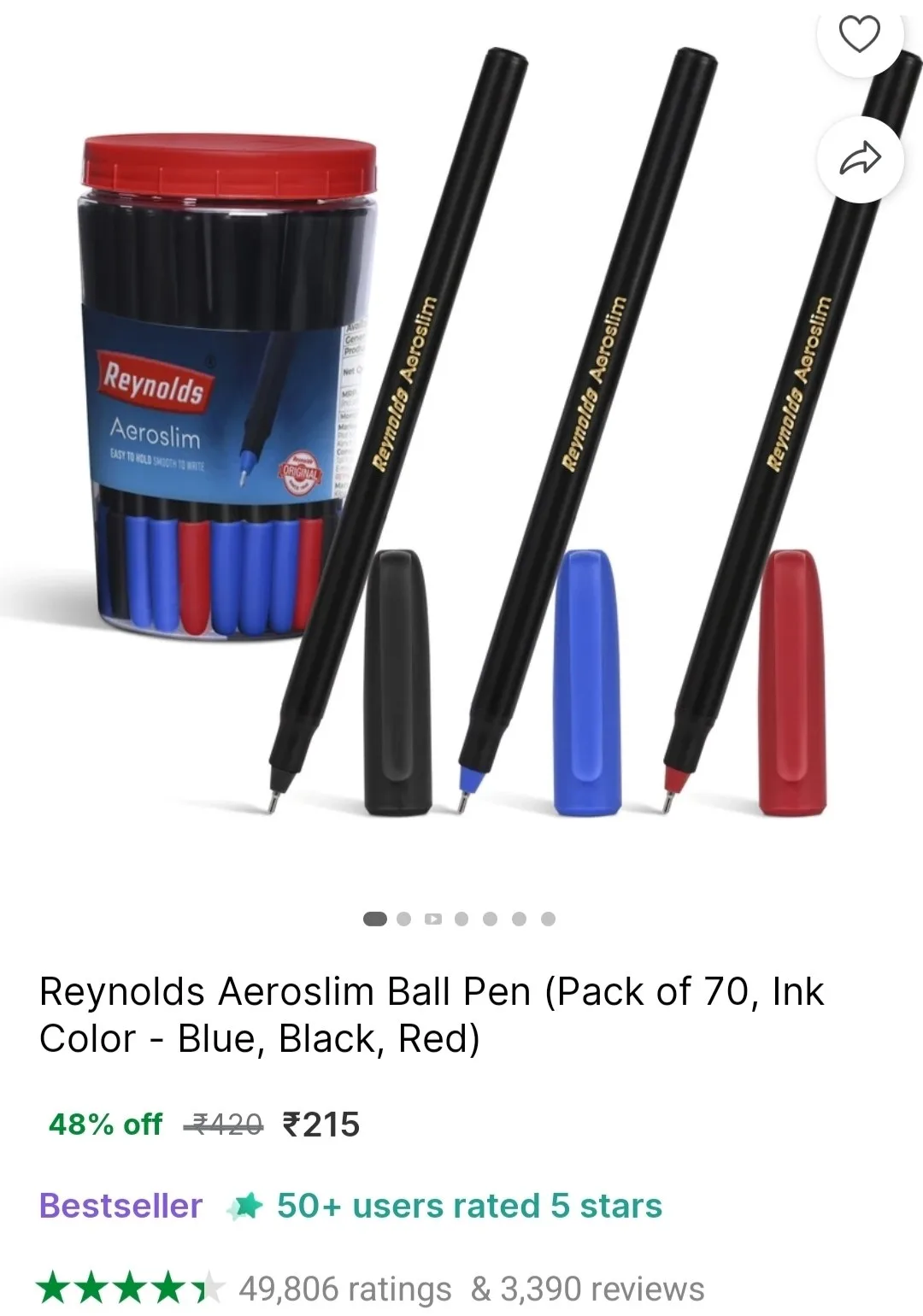 ₹215 Pack Of 70 Reynolds Ball Pen