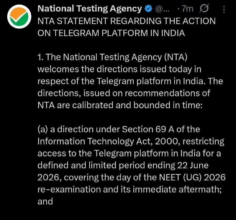 Telegram Access Might Be Restricted Till 22nd June