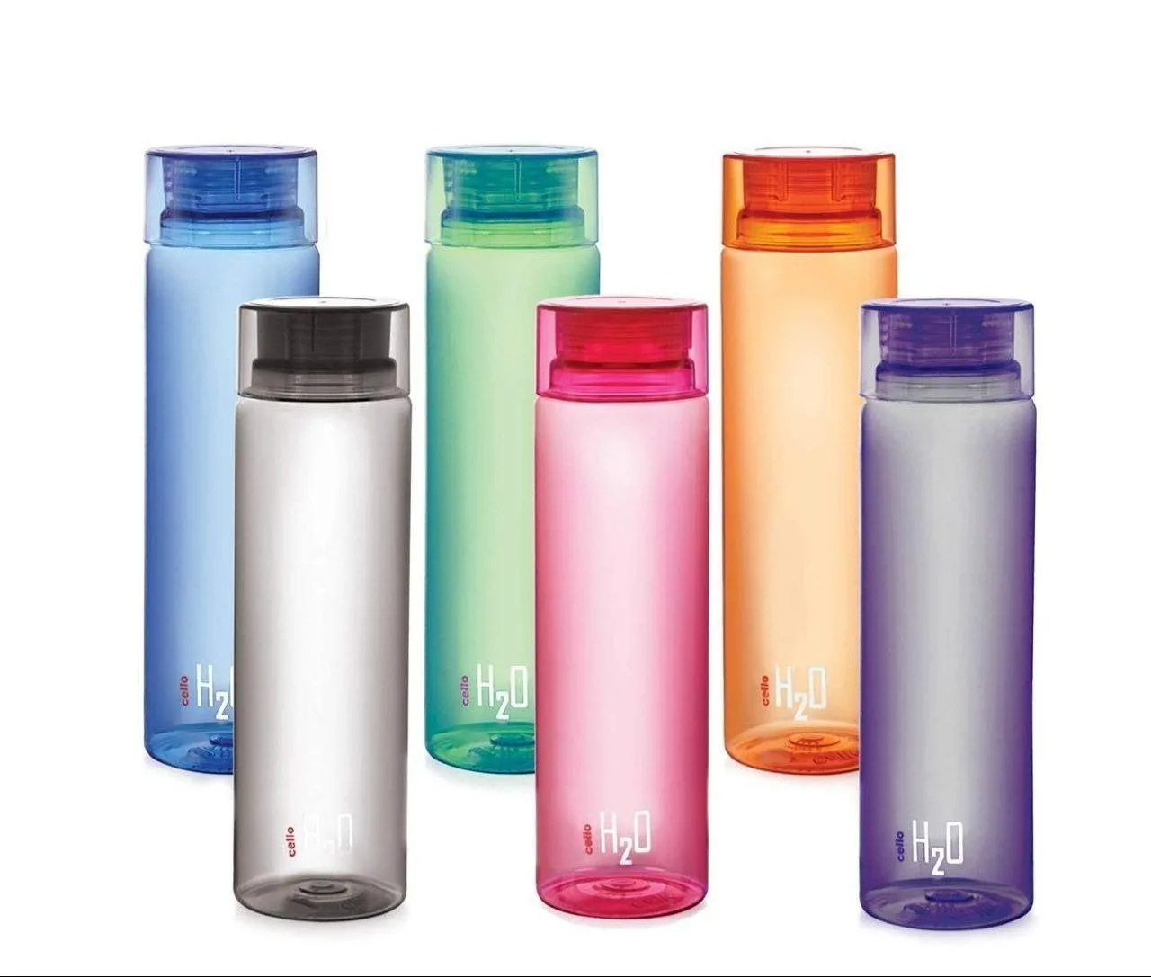 CELLO H2O Water Bottles Set of 6 Pcs For Daily Use, 1000ml Each Multicolor