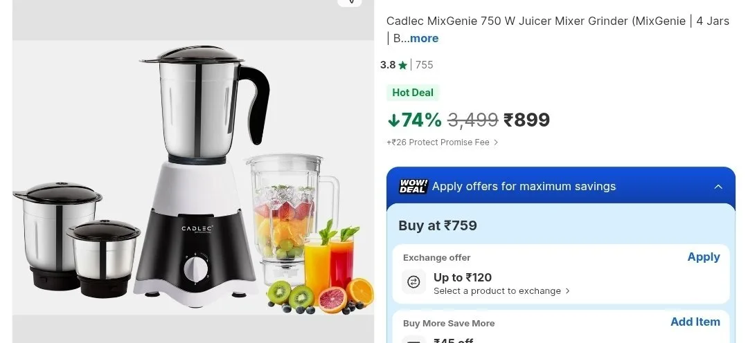 Cadlec MixGenie 750 W Juicer Mixer Grinder 4 Jars