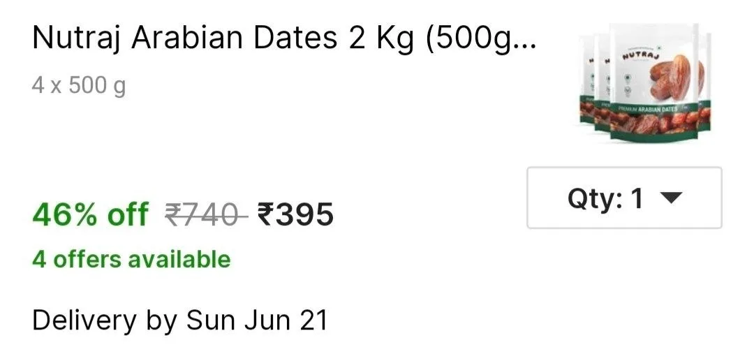Nutraj Arabian Dates 2 Kg (500g X 4),