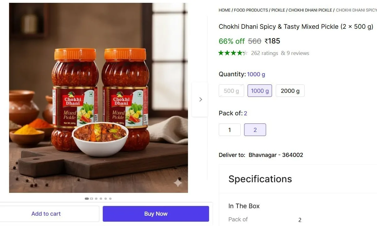 Chokhi Dhani Spicy & Tasty Mixed Pickle (2 x 500 g)