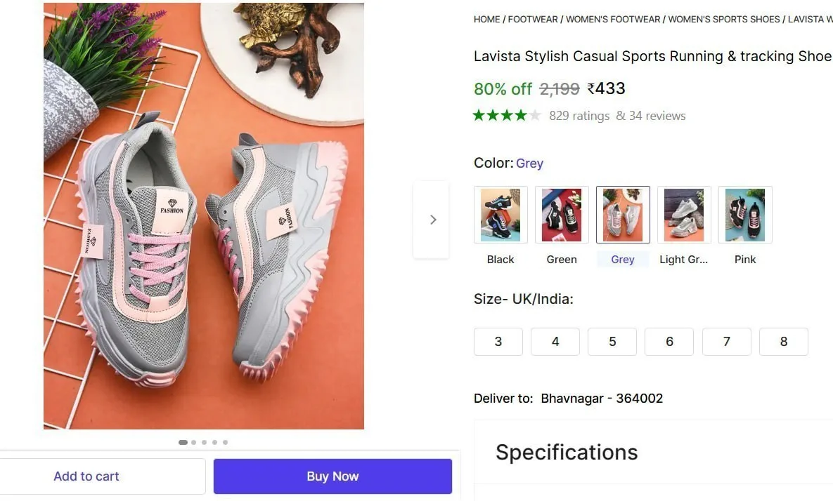 Sneakers Outdoors For Women (Grey, Pink)