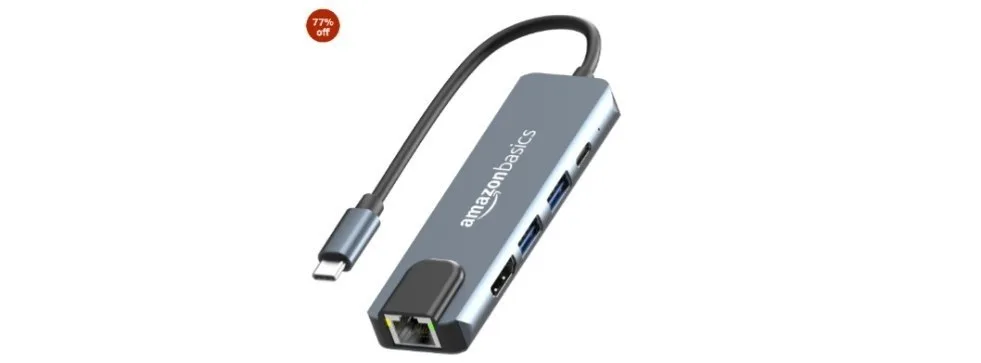 77% Off :Amazon Basics 5-in-1 Hub Multiport Adapter