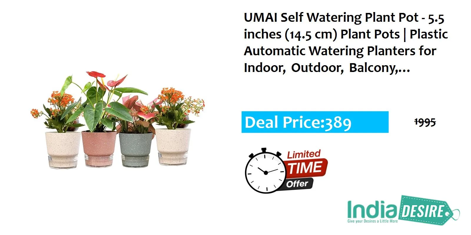 UMAI Self Watering Plant Pot - 5.5 inches (14.5 cm) Plant Pots | Plas..